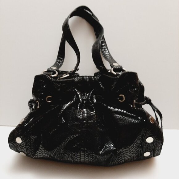 NINE WEST Snake Skin Pattern Purse Black Shoulder Bag with Metallic Accents - Picture 9 of 13